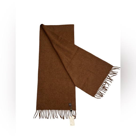 GUCCI NWT VINTAGE 100% CASHMERE CHOCOLATE BROWN SCARF W/COA 62 L x 12 W MSRP$900 - Picture 4 of 12